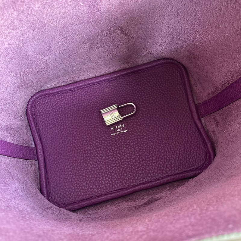 Hermes Picotin Lock Bag Clemence Leather Gold Palladium Hardware In Purple