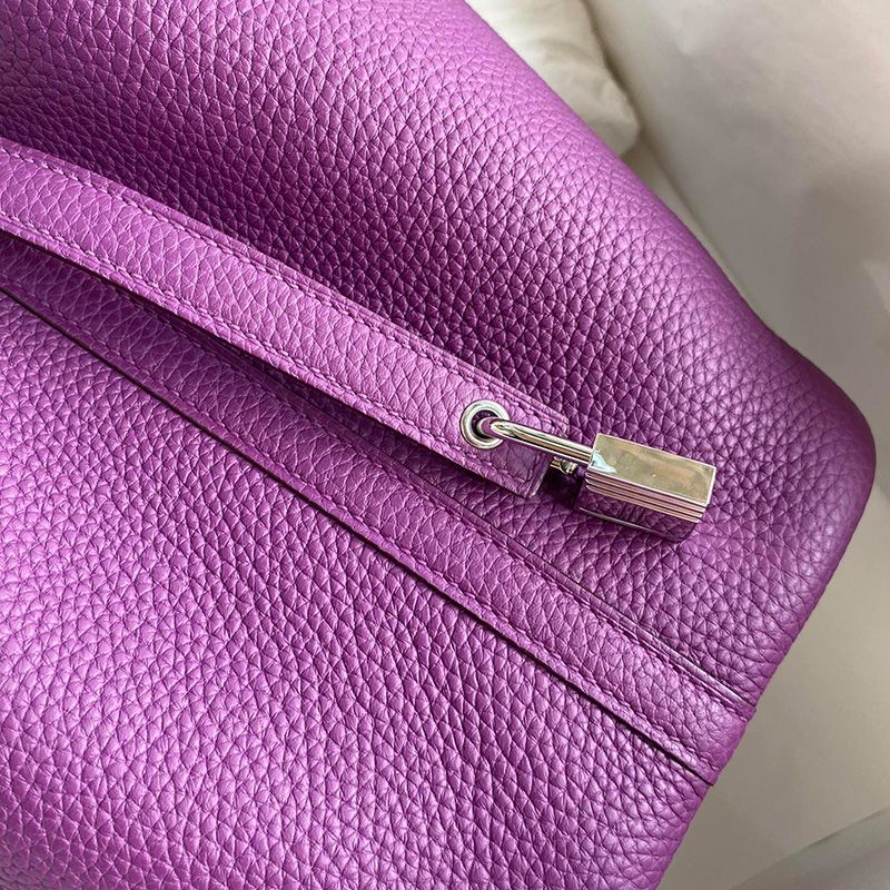 Hermes Picotin Lock Bag Clemence Leather Gold Palladium Hardware In Purple