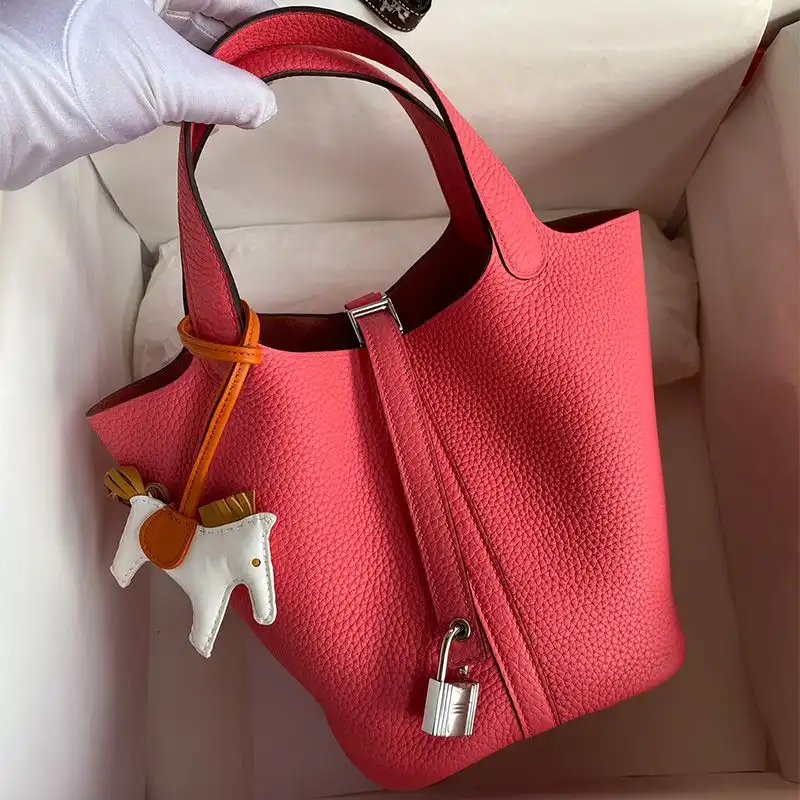 Hermes Picotin Lock Bag Clemence Leather Gold Palladium Hardware In Rose