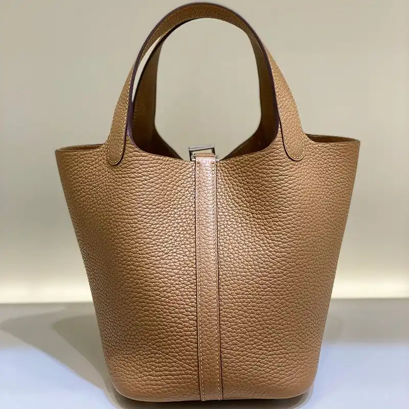 Affordable Hermes Picotin Lock Bag Clemence Leather Gold Palladium Hardware In Taupe