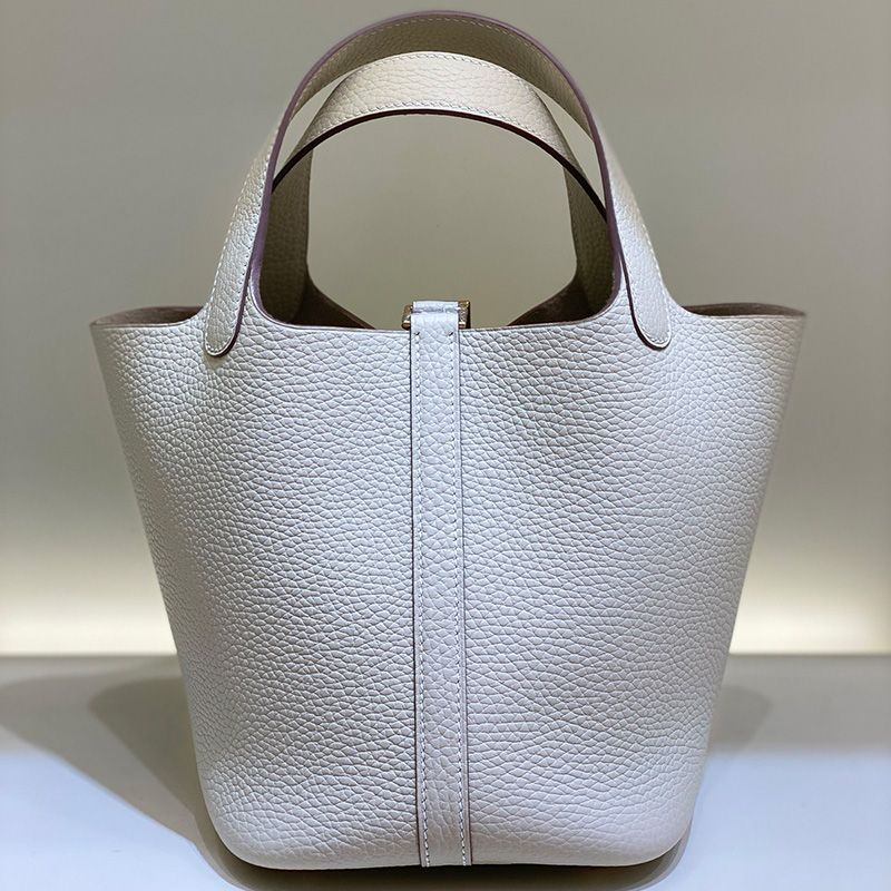 Hermes Picotin Lock Bag Clemence Leather Gold Palladium Hardware In White