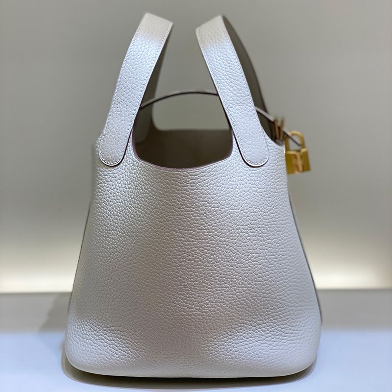 Hermes Picotin Lock Bag Clemence Leather Gold Palladium Hardware In White