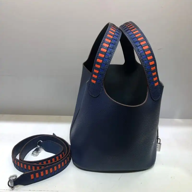 Cheap Hermes Picotin Lock Bag Tressage Epsom Leather Palladium Hardware In Navy Blue