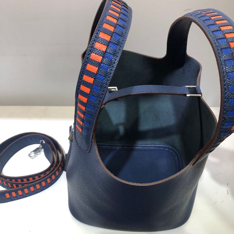 Hermes Picotin Lock Bag Tressage Epsom Leather Palladium Hardware In Navy Blue