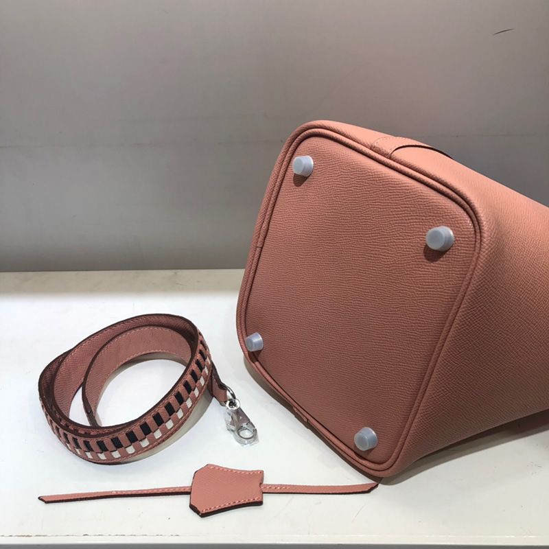 Hermes Picotin Lock Bag Tressage Epsom Leather Palladium Hardware In Pink