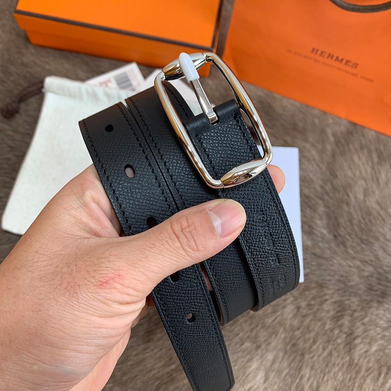 Hermes Pin Belt Epsom Calfskin In Black Silver