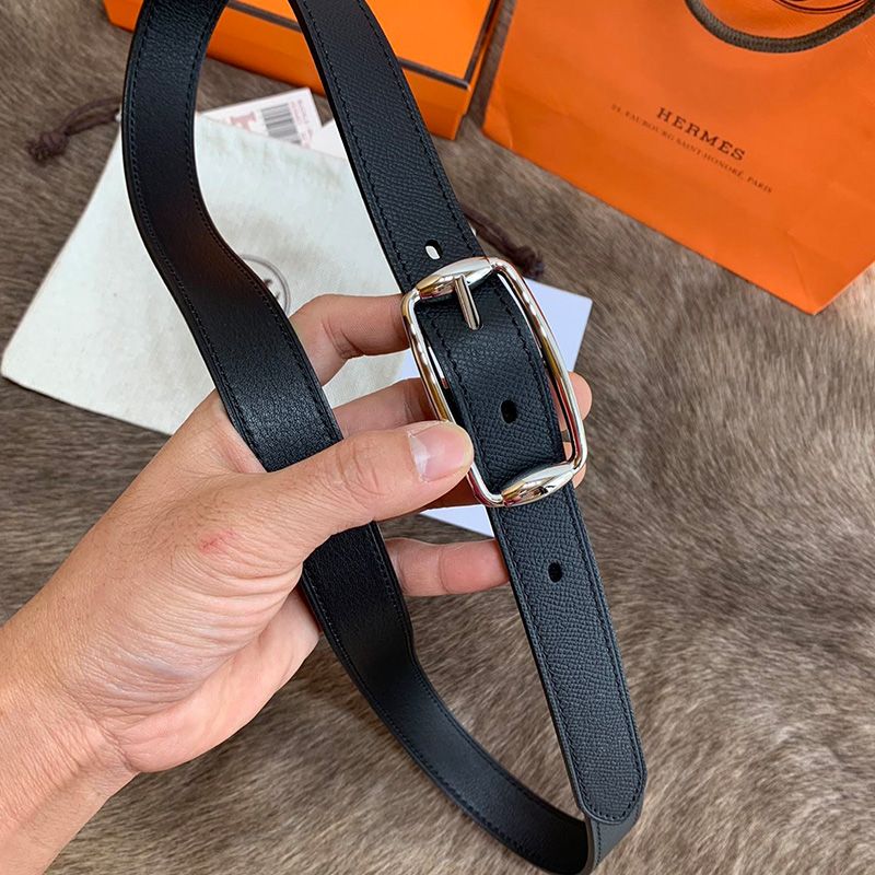 Hermes Pin Belt Epsom Calfskin In Black Silver