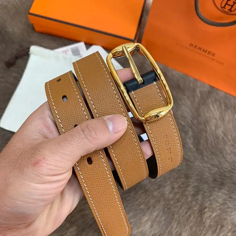 Hermes Pin Belt Epsom Calfskin In Brown Gold