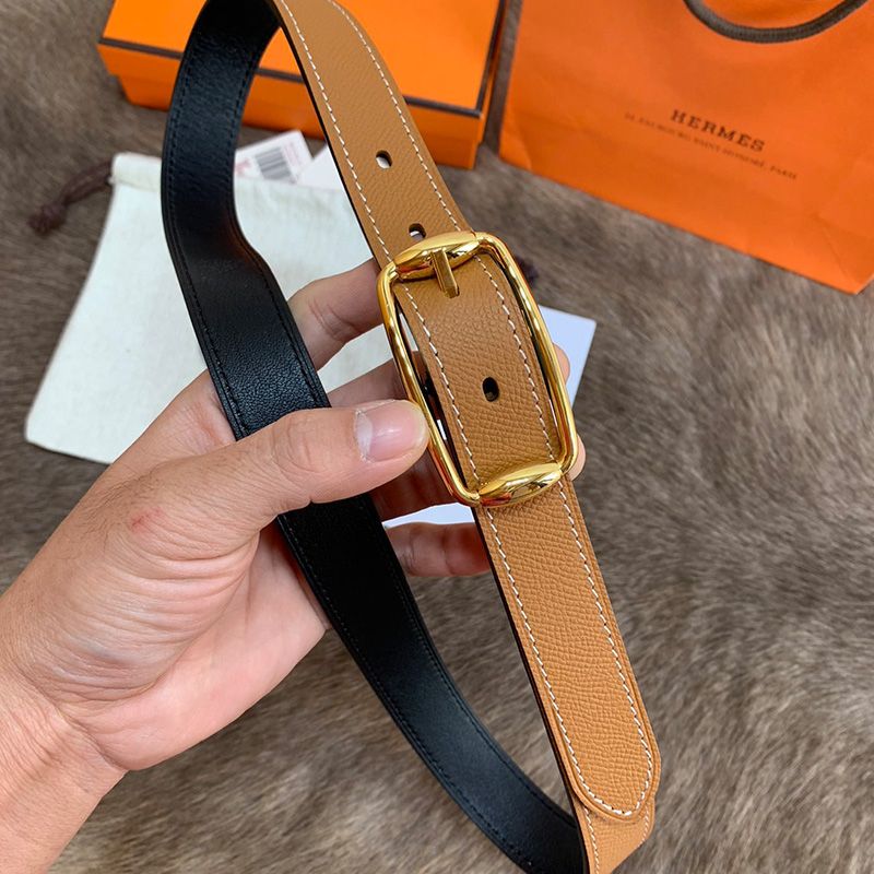 Hermes Pin Belt Epsom Calfskin In Brown Gold