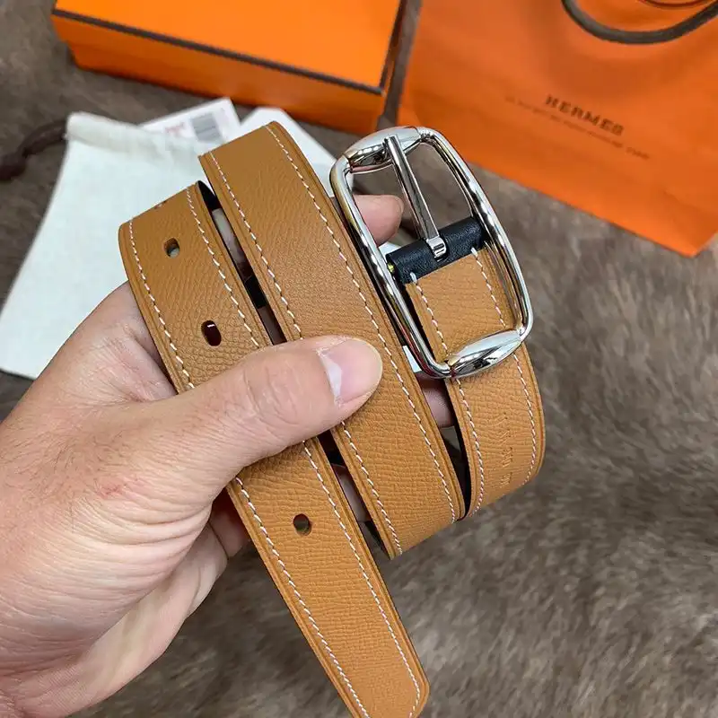 Hermes Pin Belt Epsom Calfskin In Brown Silver