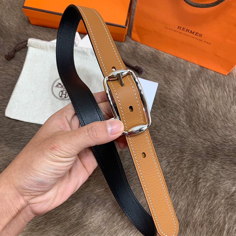 Hermes Pin Belt Epsom Calfskin In Brown Silver