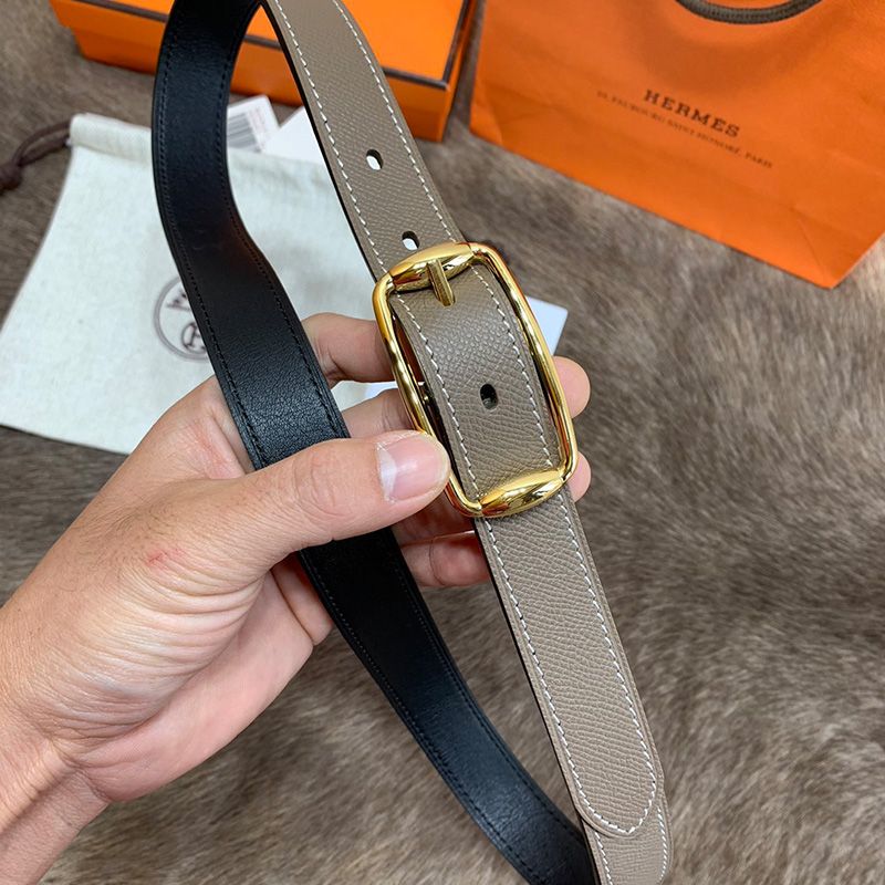 Hermes Pin Belt Epsom Calfskin In Grey Gold