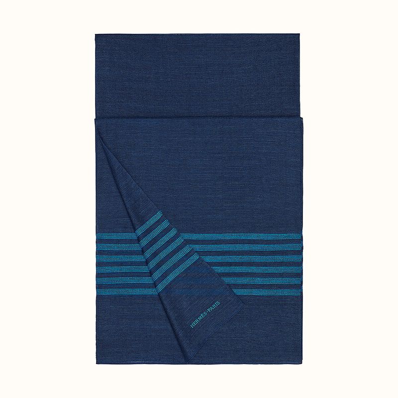 Hermes Plume Stitching Stole In Navy Blue