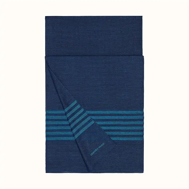 Hermes Plume Stitching Stole In Navy Blue