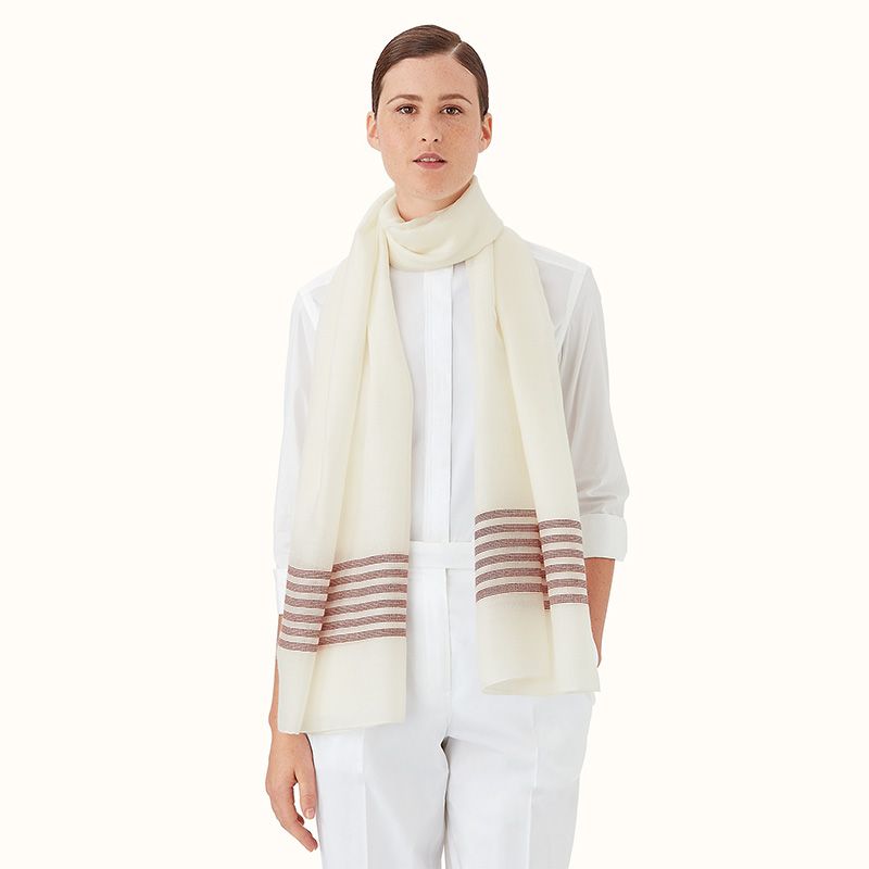 Hermes Plume Stitching Stole In White