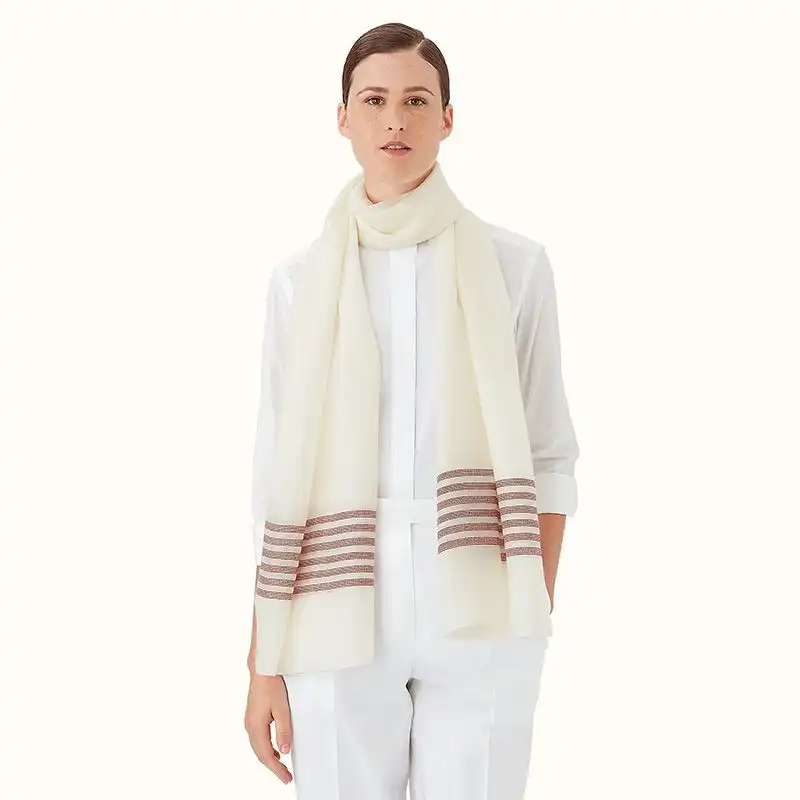 Cheap Hermes Plume Stitching Stole In White