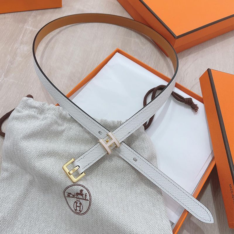 Hermes Pop H 15 Belt Epsom Calfskin In White Gold