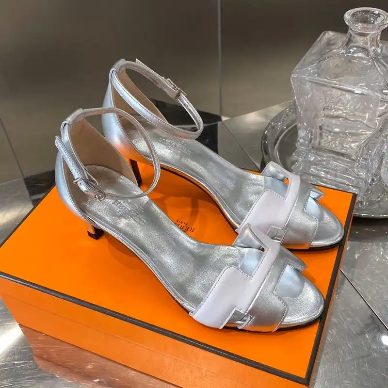 Hermes Premiere 70 Sandals Women Calfskin In Silver White