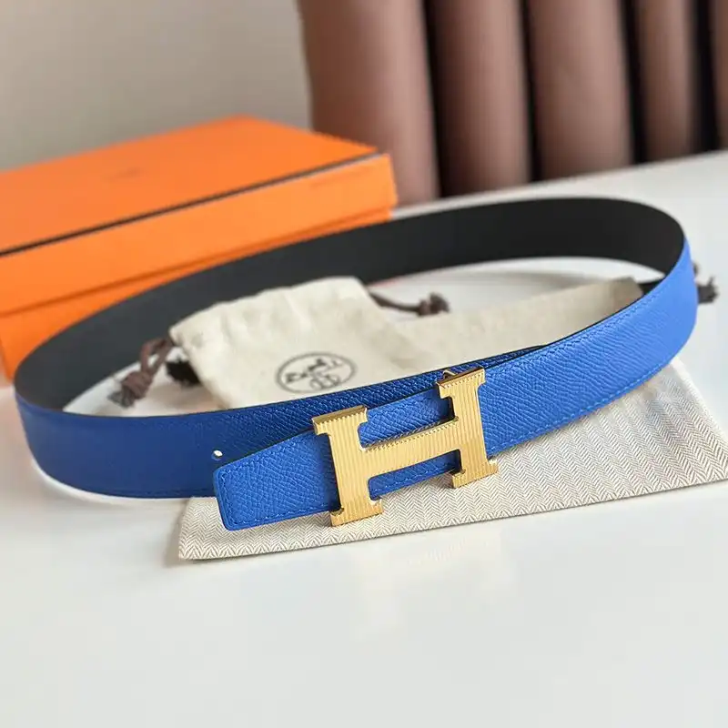 Hermes Punache Buckle 32 Reversible Belt Leather In Blue Black