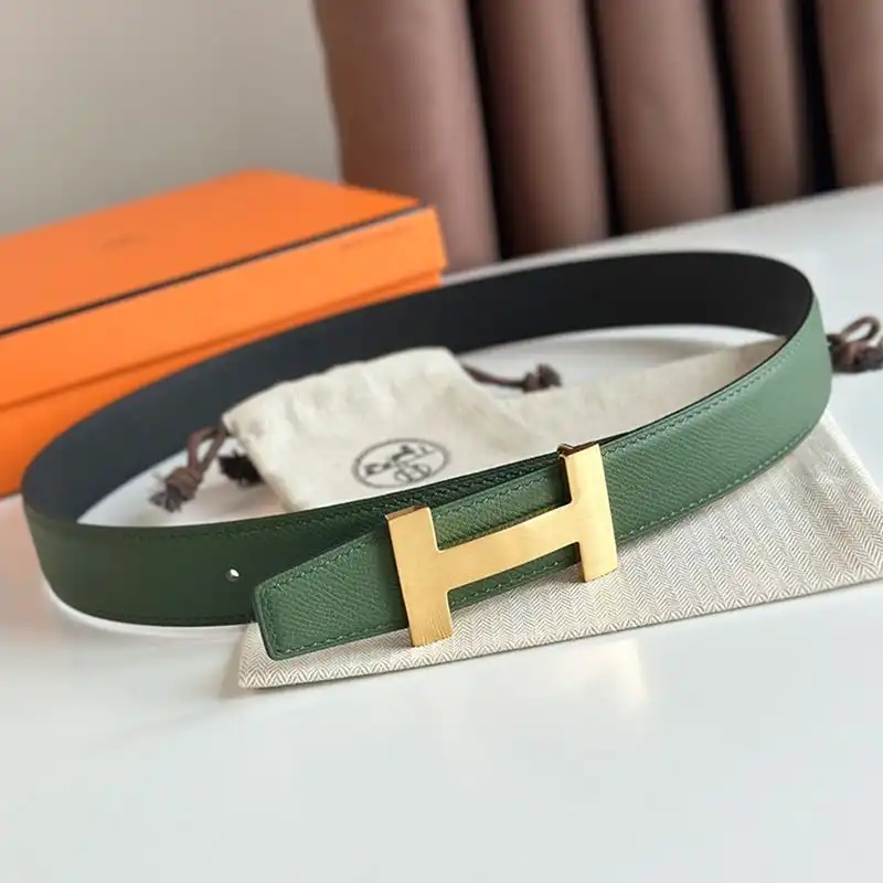 Hermes Punache Buckle 32 Reversible Belt Leather In Green Black