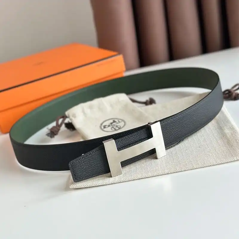 Affordable Hermes Punache Buckle 32 Reversible Belt Leather In Green Black