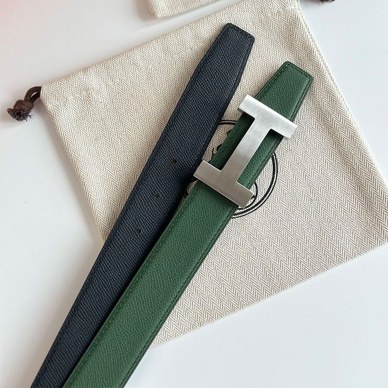 Hermes Punache Buckle 32 Reversible Belt Leather In Green Black