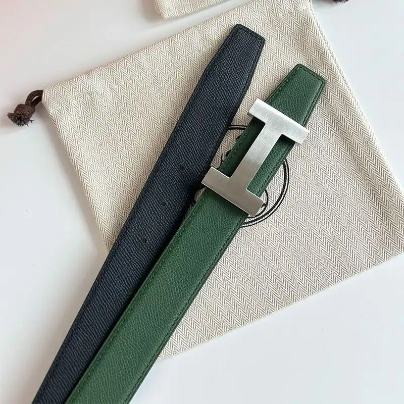 Affordable Hermes Punache Buckle 32 Reversible Belt Leather In Green Black