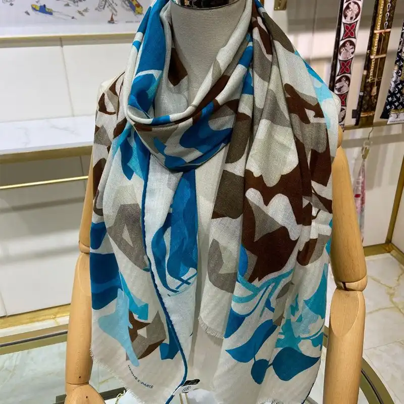 Affordable Hermes Puzzle Vegetal Scarf In Blue