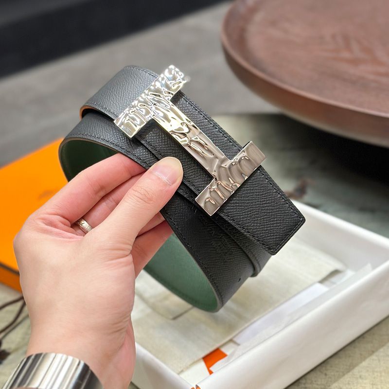 Hermes Quizz H20 Belt Reversible Leather In Black Green