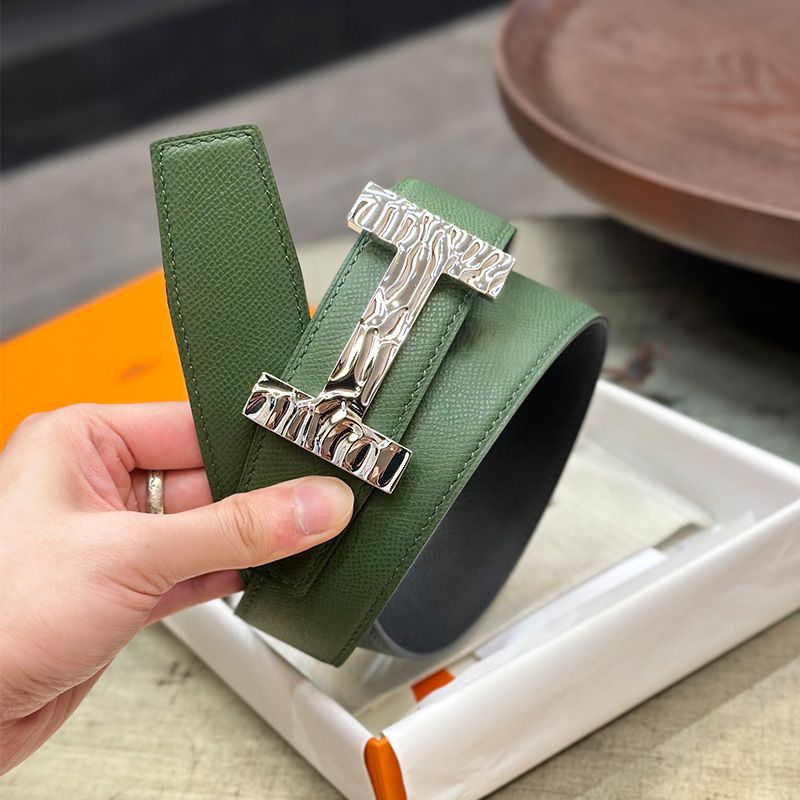 Hermes Quizz H20 Belt Reversible Leather In Black Green