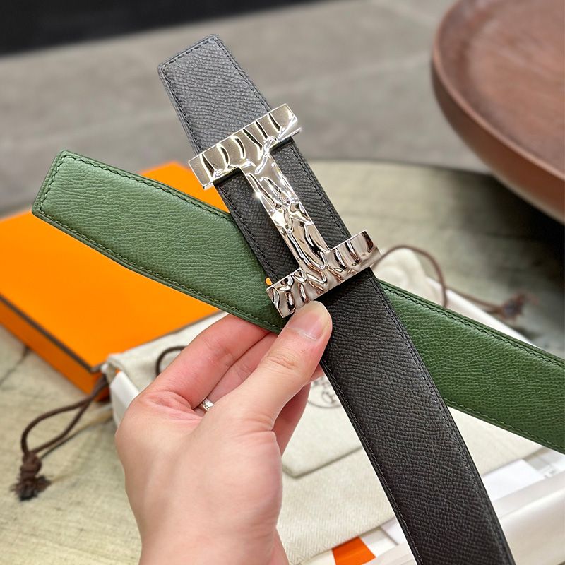 Hermes Quizz H20 Belt Reversible Leather In Black Green