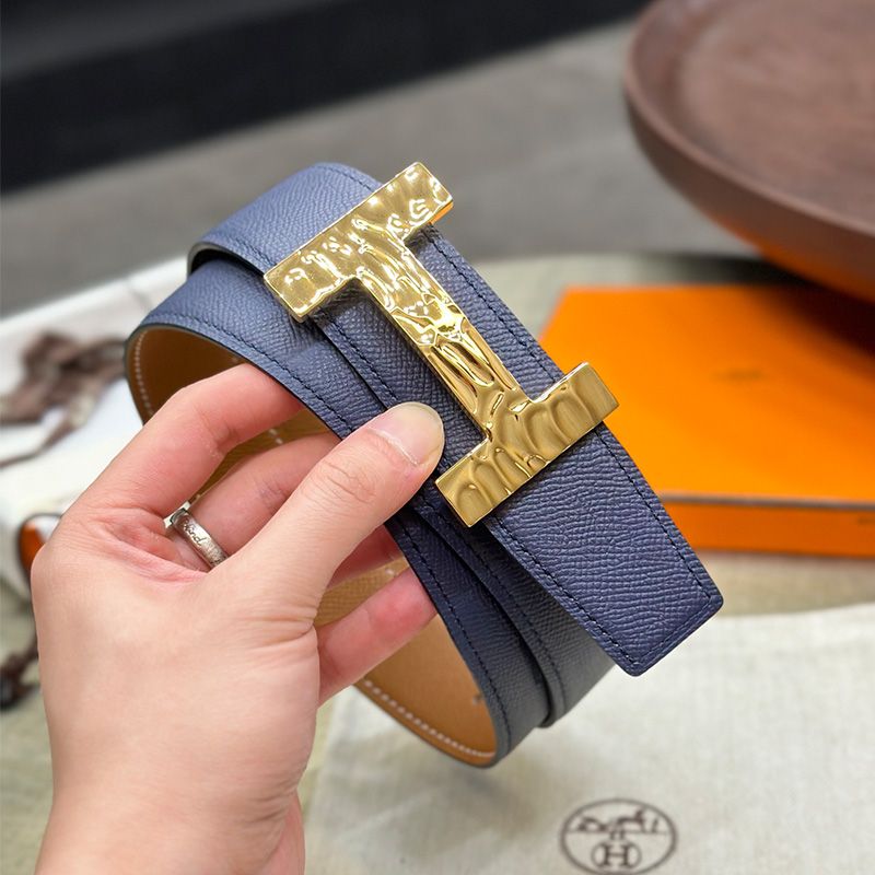 Hermes Quizz H20 Belt Reversible Leather In Blue Brown