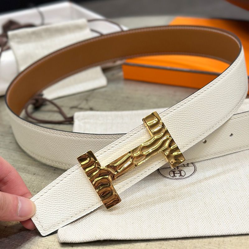 Hermes Quizz H20 Belt Reversible Leather In White Brown