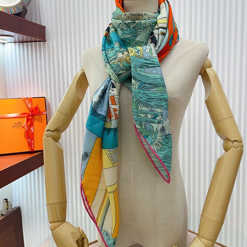 Hermes Rendez-Vous Galant Shawl 140 In Sky Blue