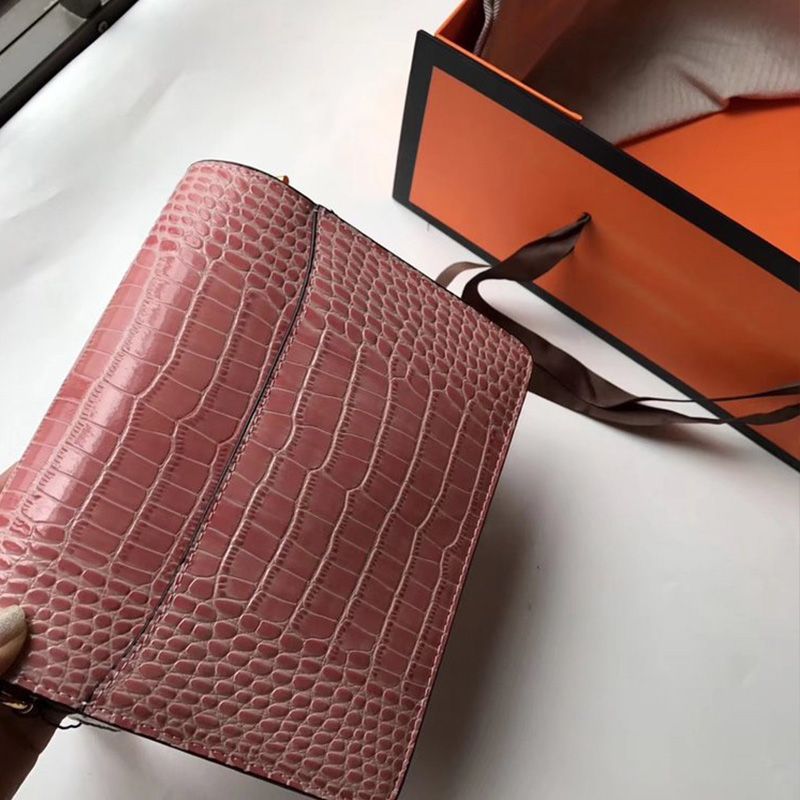 Hermes Roulis Bag Alligator Leather Gold Hardware In Pink