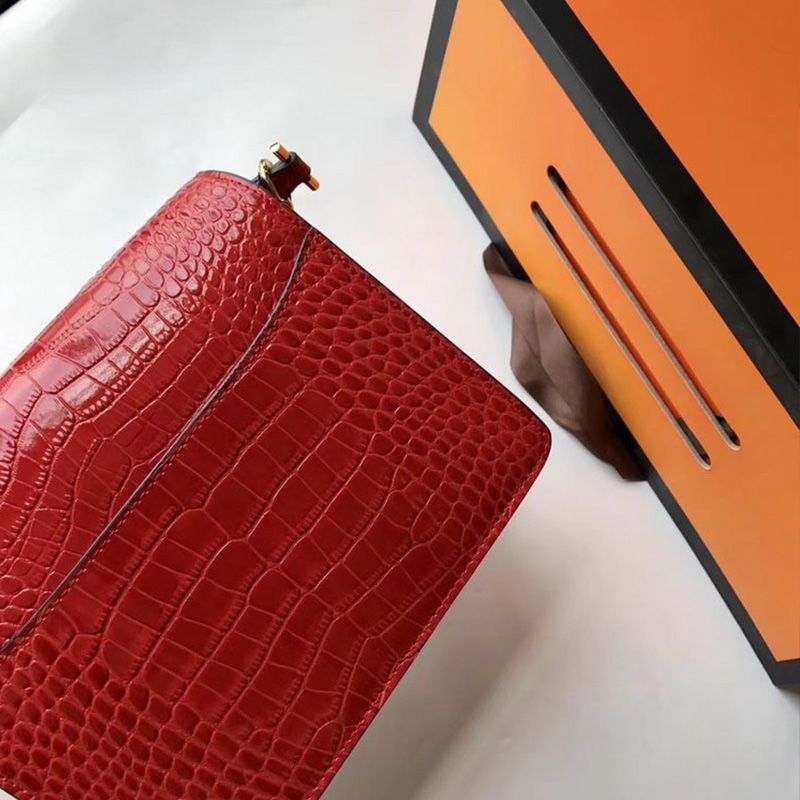 Hermes Roulis Bag Alligator Leather Gold Hardware In Red