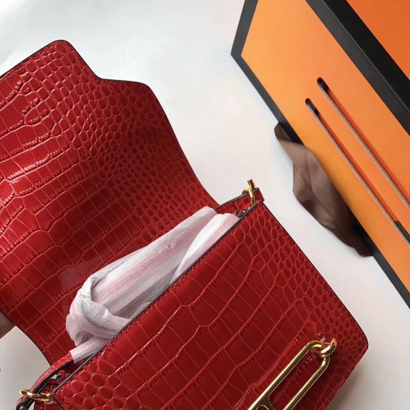 Hermes Roulis Bag Alligator Leather Gold Hardware In Red