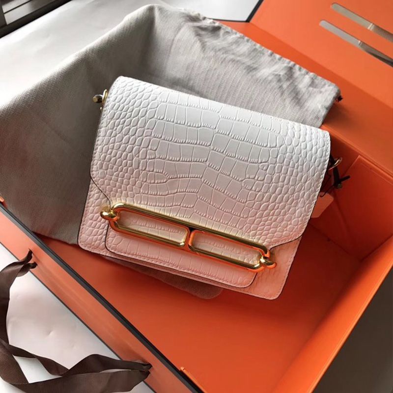 Hermes Roulis Bag Alligator Leather Gold Hardware In White