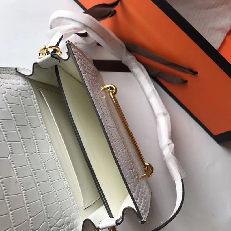 Hermes Roulis Bag Alligator Leather Gold Hardware In White