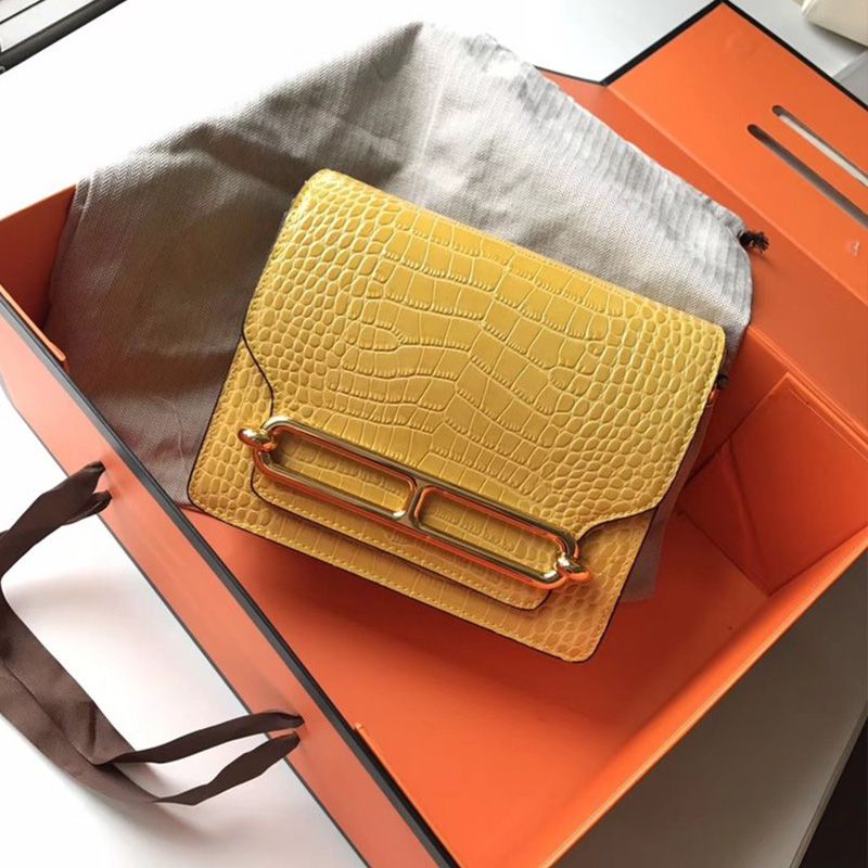 Hermes Roulis Bag Alligator Leather Gold Hardware In Yellow