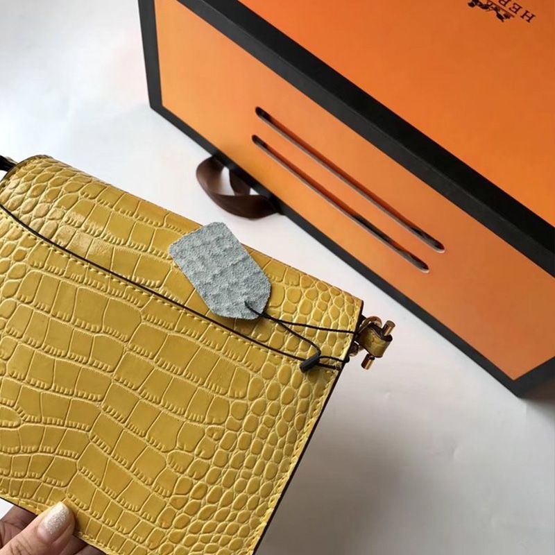 Hermes Roulis Bag Alligator Leather Gold Hardware In Yellow