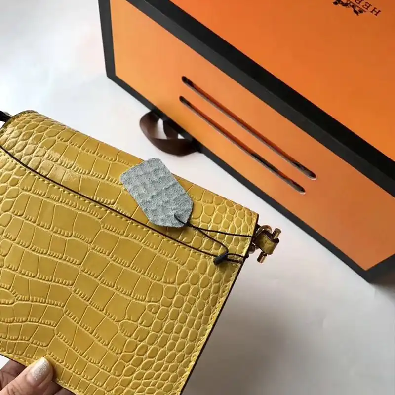 Cheap Hermes Roulis Bag Alligator Leather Gold Hardware In Yellow