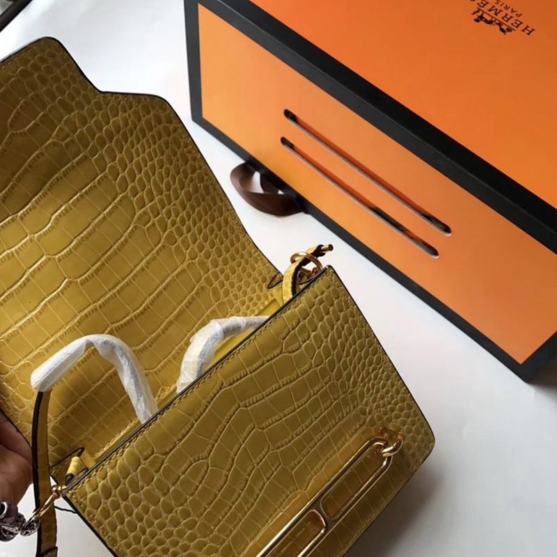 Hermes Roulis Bag Alligator Leather Gold Hardware In Yellow