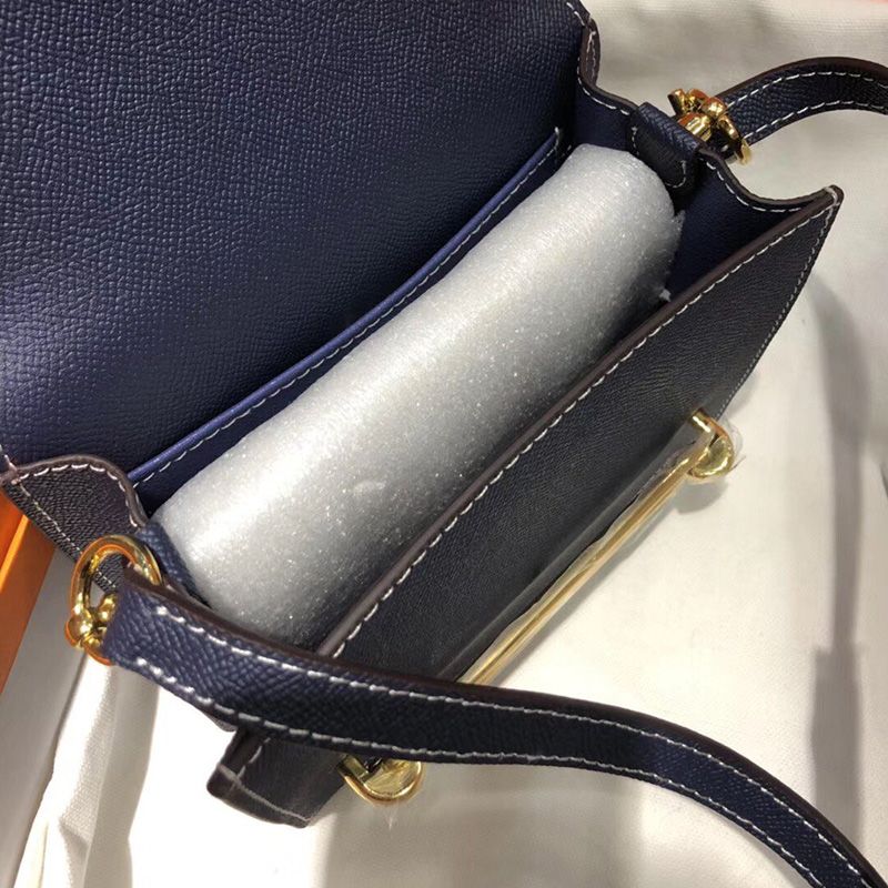 Hermes Roulis Bag Epsom Leather Gold Hardware In Navy Blue