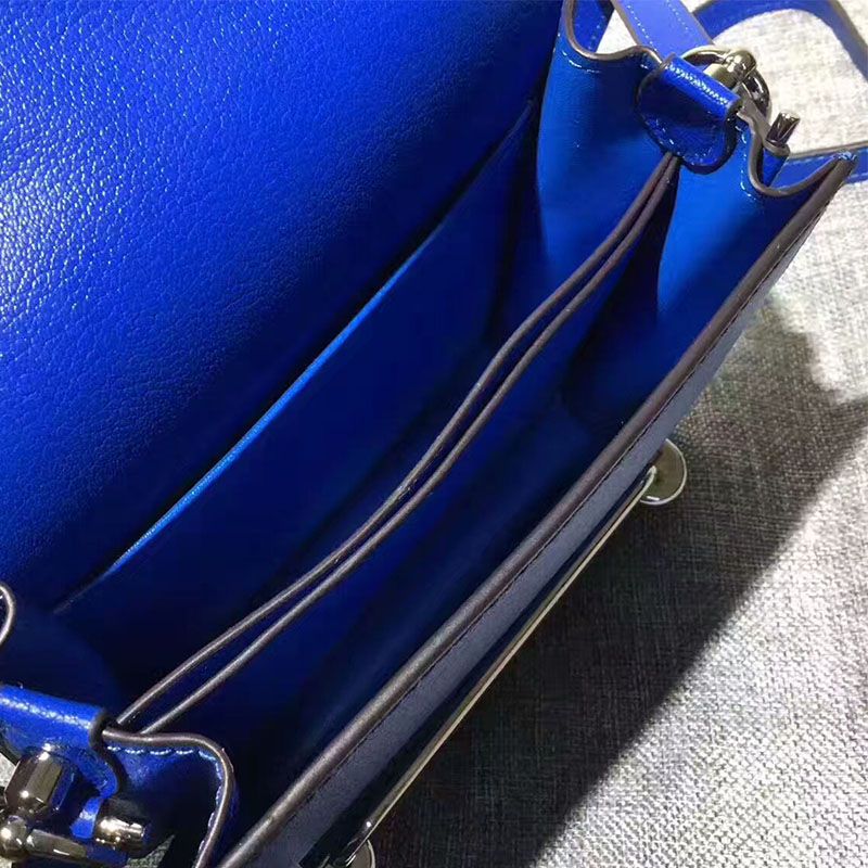 Hermes Roulis Bag Calfskin Leather Palladium Hardware In Blue