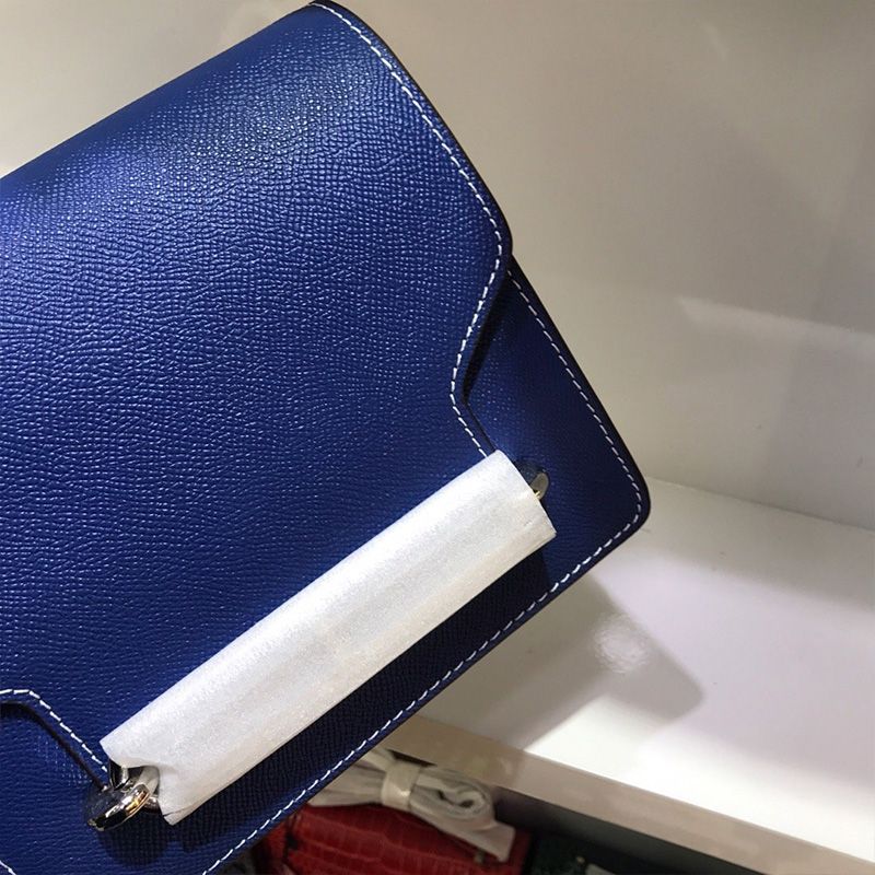 Hermes Roulis Bag Epsom Leather Palladium Hardware In Blue