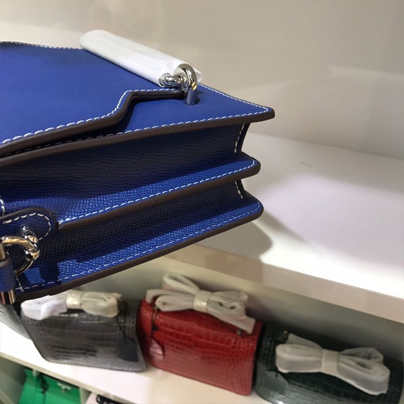 Hermes Roulis Bag Epsom Leather Palladium Hardware In Blue