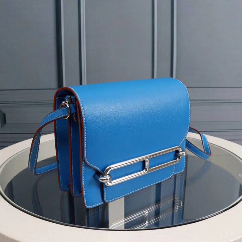 Hermes Roulis Bag Epsom Leather Palladium Hardware In Sky Blue