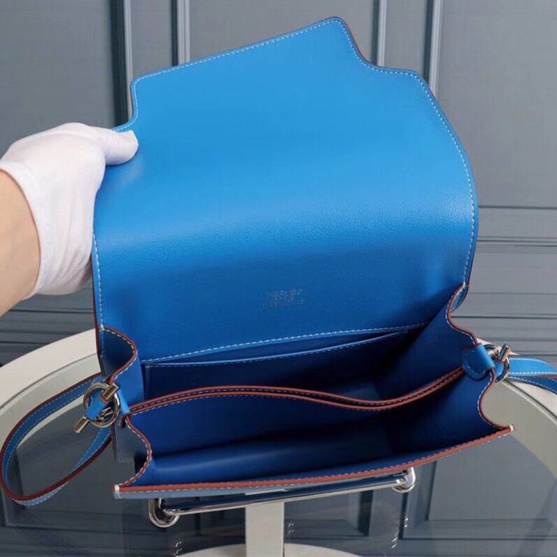 Hermes Roulis Bag Epsom Leather Palladium Hardware In Sky Blue