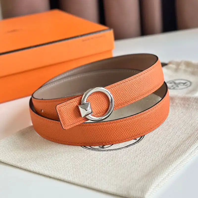 Hermes Round Buckle 24 Reversible Belt Leather In Orange Brown